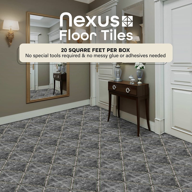 Achim Nexus Self Adhesive 12-Inch Vinyl Floor Tiles, 20 Tiles - 12" x 12", Metallic Marble Diamond Pattern - Peel & Stick, DIY Flooring for Kitchen, Dining Room, Bedrooms & Bathrooms by Achim Home Decor - Image 2